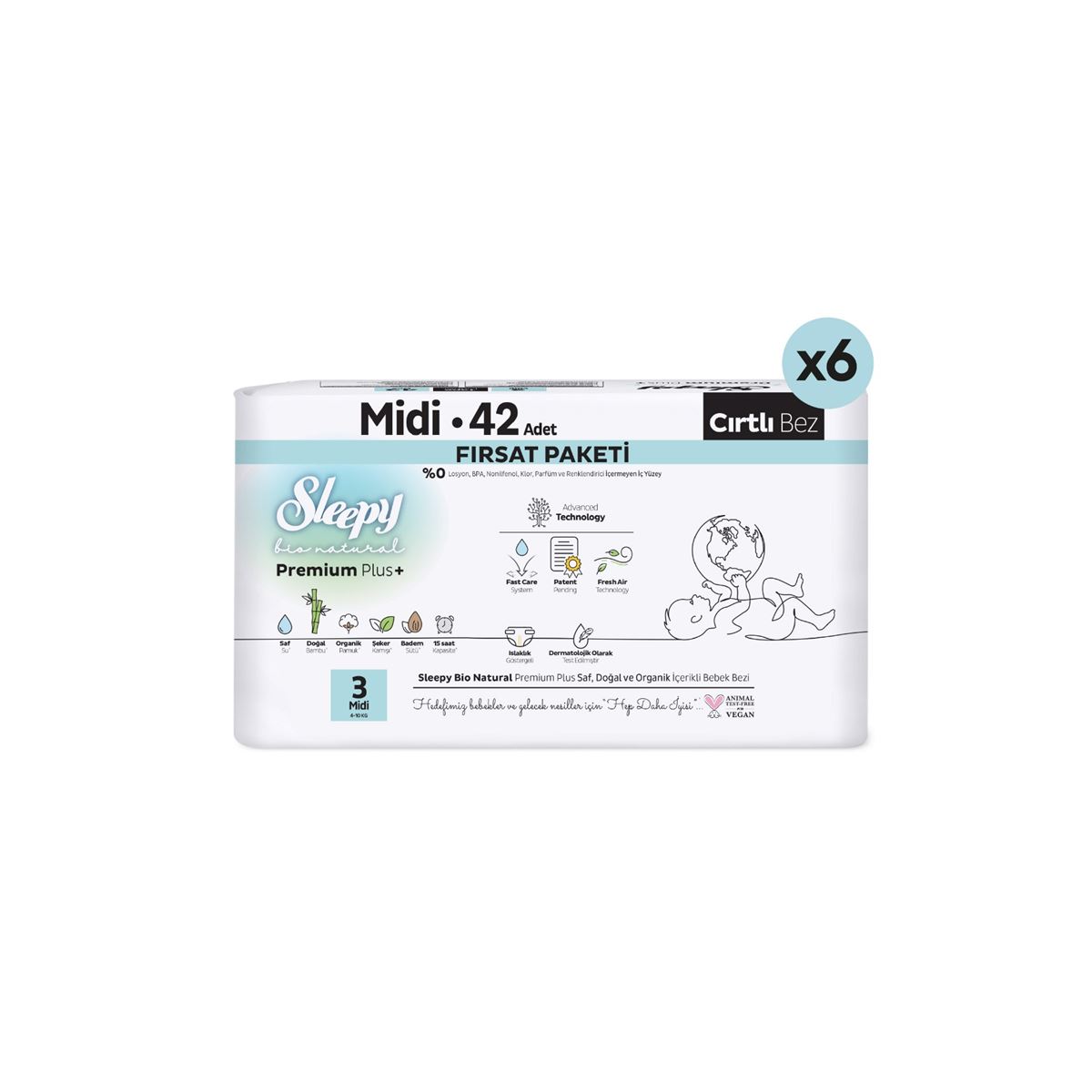 Sleepy Bio Natural Premium Plus Fırsat Paketi Bebek Bezi 3 Numara Midi 252 Adet