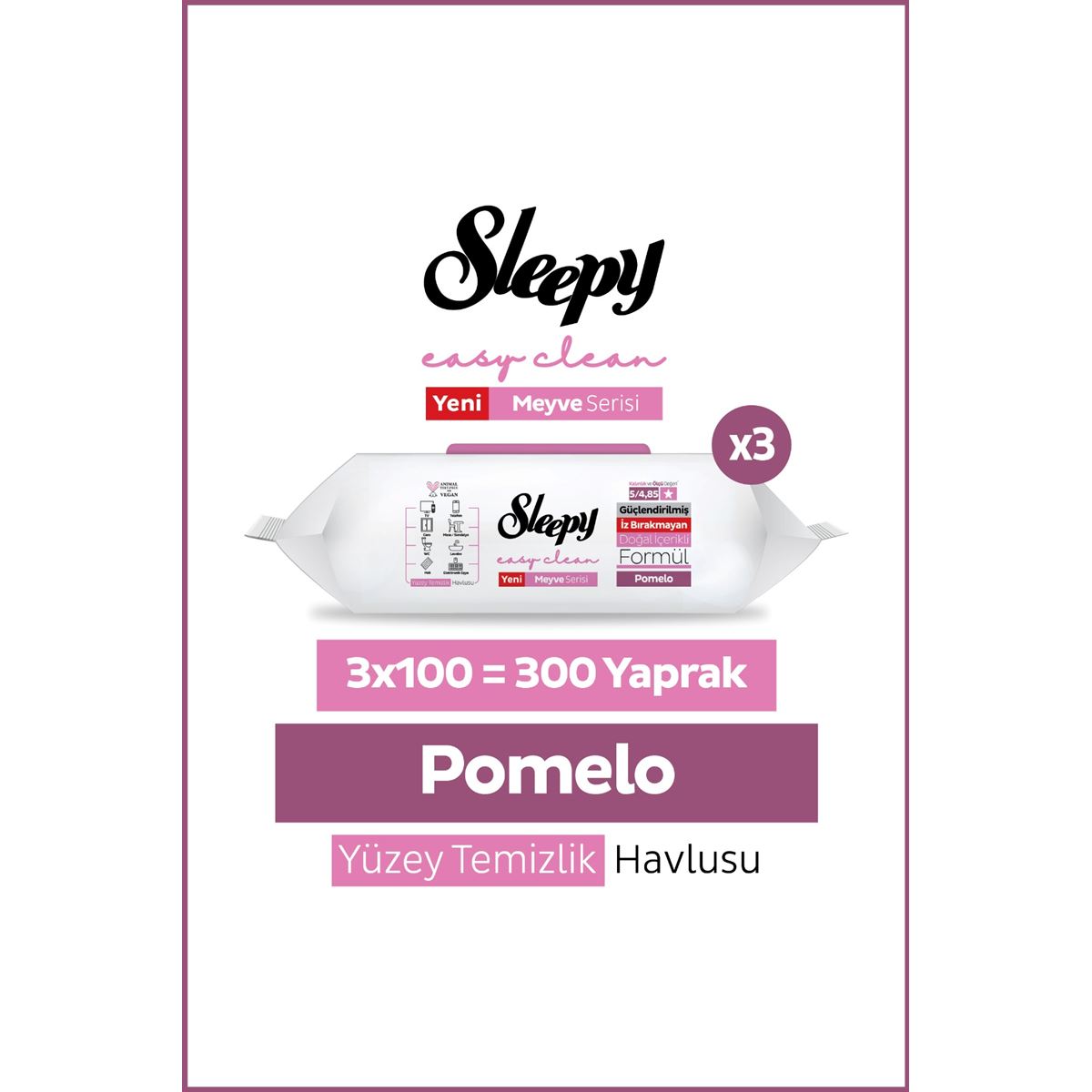 Sleepy Meyve Serisi Yüzey Temizlik Havlusu Mendili Pomelo 3x100 (300 Yaprak)