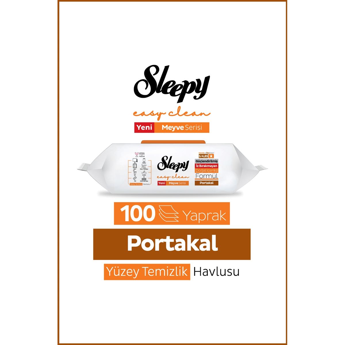 Sleepy Meyve Serisi Yüzey Temizlik Havlusu Mendili Portakal 100 Yaprak