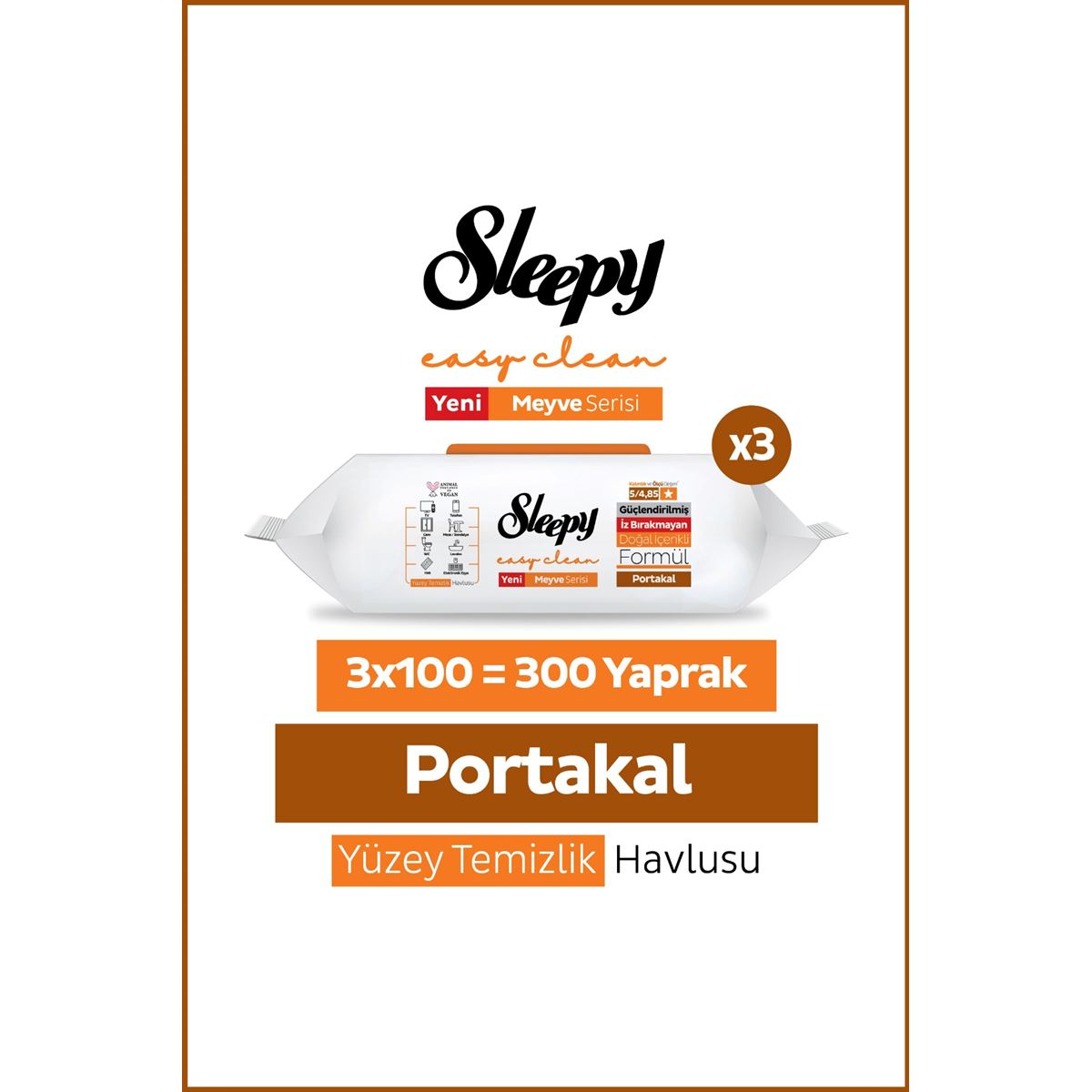 Sleepy Meyve Serisi Yüzey Temizlik Havlusu Mendili Portakal 3x100 (300 Yaprak)