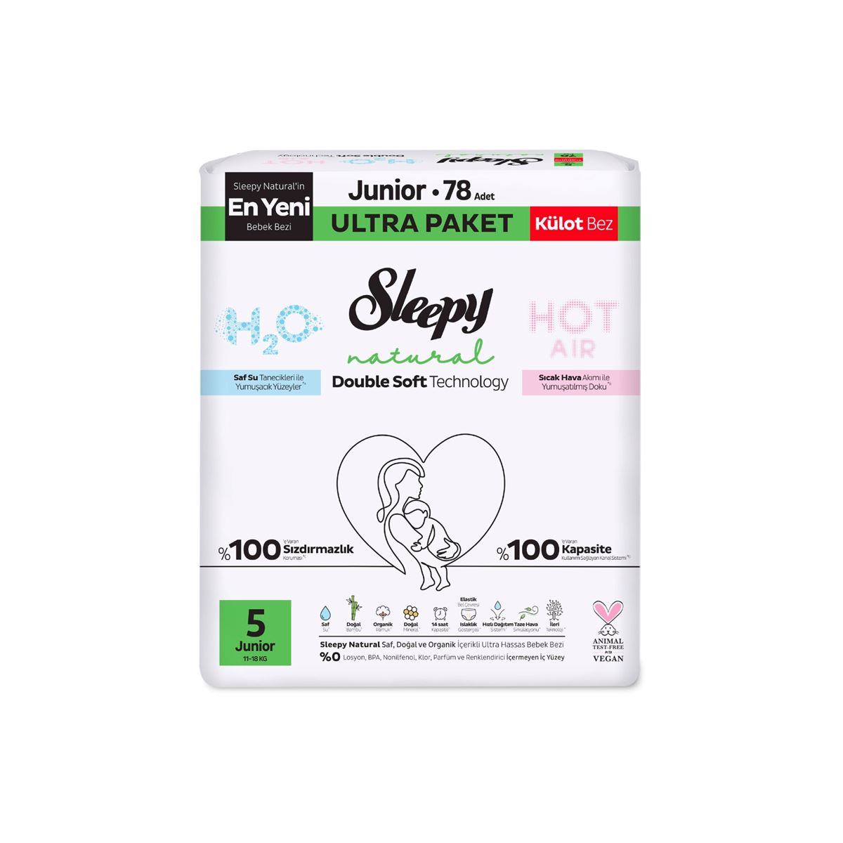 Sleepy Natural Double Soft Ultra Paket Külot Bez 5 Numara Junior 78 Adet