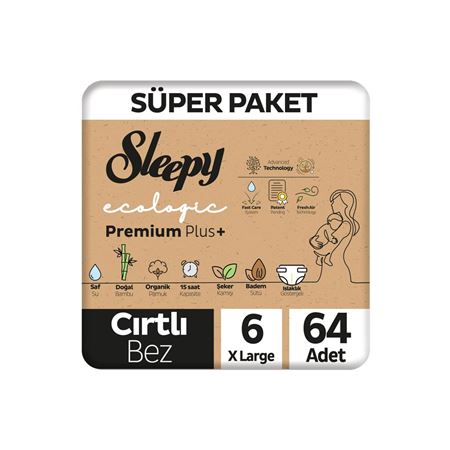 Sleepy Ecologic Premium Plus Süper Paket Bebek Bezi 6 Numara Xlarge 64 Adet
