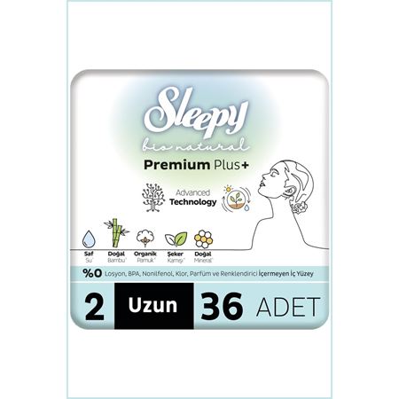 Sleepy Bio Natural Premium Plus Hijyenik Ped Mega Paket Uzun 36 Adet