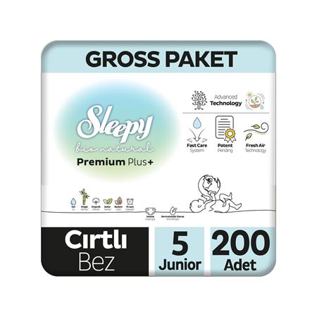 Sleepy Bio Natural Premium Plus Gross Paket Bebek Bezi 5 Numara Junior 200 Adet