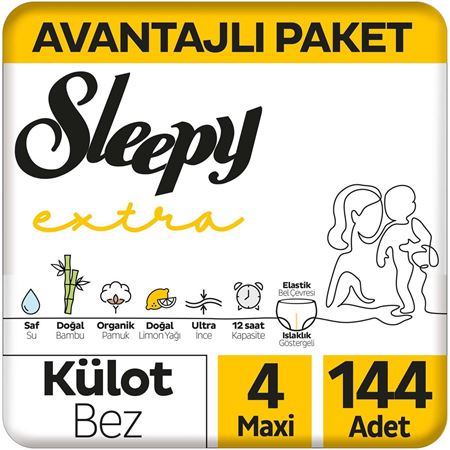 Sleepy Extra Günlük Aktivite Avantajlı Paket Külot Bez 4 Numara Maxi 144 Adet