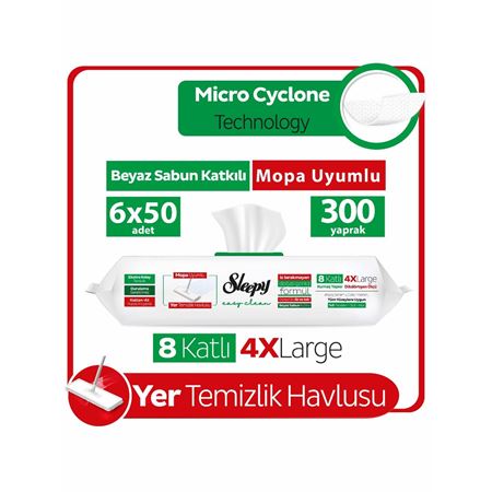 Sleepy Easy Clean Beyaz Sabun Katkılı Mopa Uyumlu Yer Temizlik Havlusu&Mendili 6x50 (300 Yaprak)