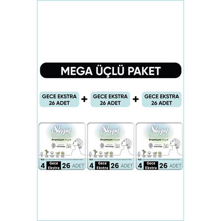 Sleepy Bio Natural Premium Plus Hijyenik Ped Mega Paket Gece Extra 26x3 (78 Adet)
