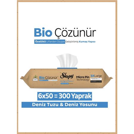 Sleepy Bio Çözünür Yüzey Temizlik Havlusu&Mendili Deniz Tuzu&Yosun 6x50 (300 Yaprak)