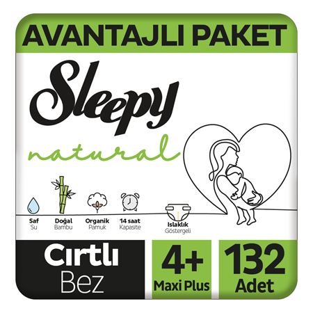 Sleepy Natural Avantajlı Paket Bebek Bezi 4+ Numara Maxi Plus 132 Adet