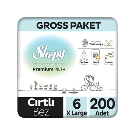 Sleepy Bio Natural Premium Plus Gross Paket Bebek Bezi 6 Numara Xlarge 200 Adet