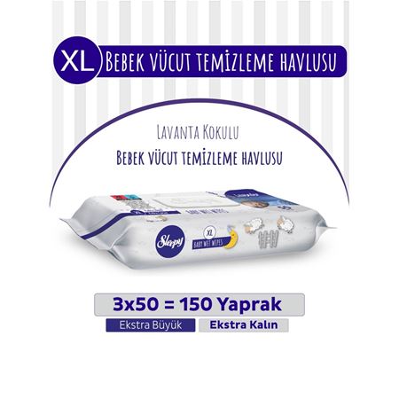 XL Lavanta Kokulu Bebek Vücut Temizleme Havlusu 3x50(150 Yaprak)