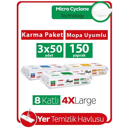 Sleepy Easy Clean Mopa Uyumlu Yer Temizlik Havlusu&Mendili Karma Paket 3x50 (150 Yaprak)