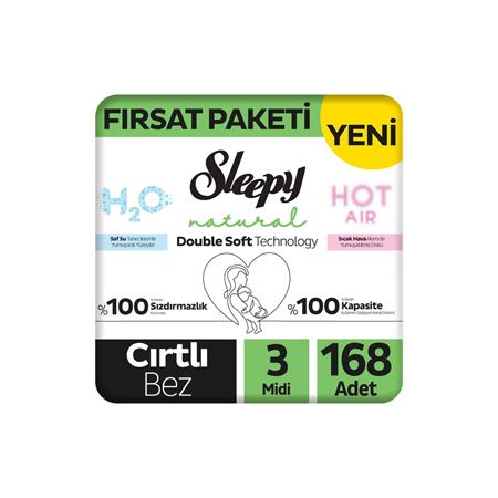 Sleepy Natural Double Soft Fırsat Paketi Bebek Bezi 3 Numara Midi 168 Adet