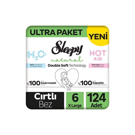 Sleepy Natural Double Soft Ultra Paket Bebek Bezi 6 Numara Xlarge 124 Adet