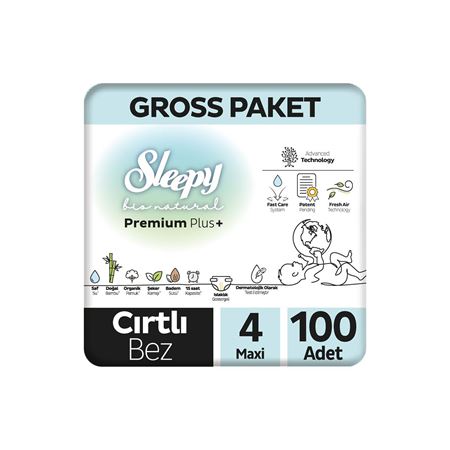 Sleepy Bio Natural Premium Plus Gross Paket Bebek Bezi 4 Numara Maxi 100 Adet