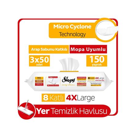 Sleepy Easy Clean Arap Sabunu Katkılı Mopa Uyumlu Yer Temizlik Havlusu&Mendili 3x50 (150 Yaprak)