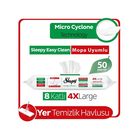 Sleepy Easy Clean Beyaz Sabun Katkılı Mopa Uyumlu Yer Temizlik Havlusu&Mendili 50 Yaprak