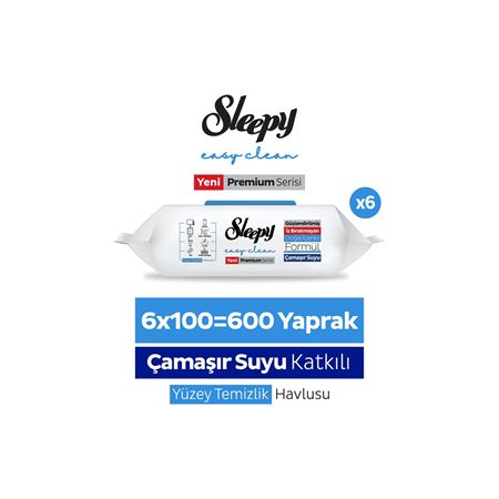 Sleepy Easy Clean Premium Çamaşır Suyu Katkılı Yüzey Temizlik Havlusu Mendili 6x100 (600 Yaprak)