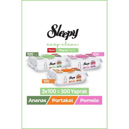 Sleepy Meyve Serisi Yüzey Temizlik Havlusu Mendili Portakal+Ananas+Pomelo 3x100 (300 Yaprak)